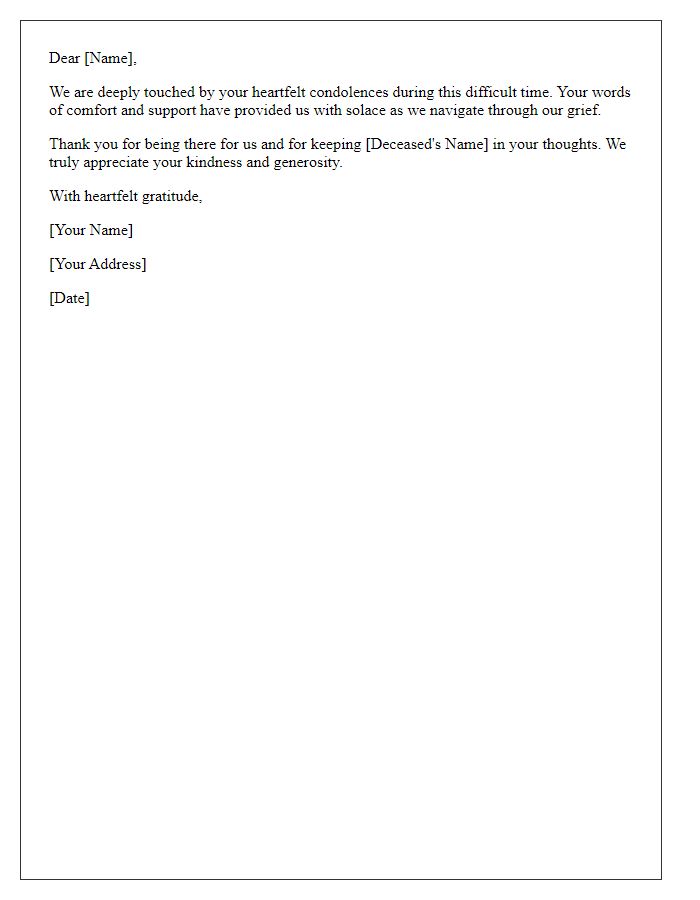 Letter template of acknowledgment of heartfelt condolences