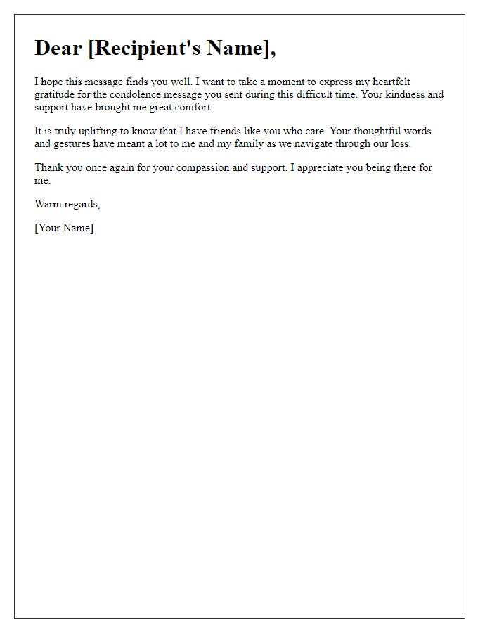 Letter template of appreciation for condolence messages