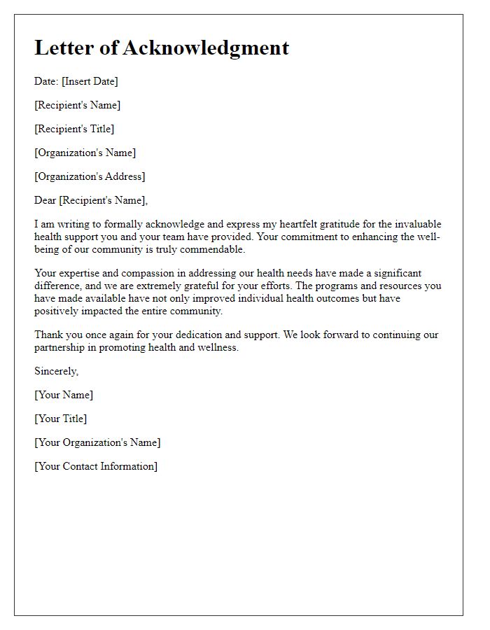 Letter template of acknowledgment for valued health support