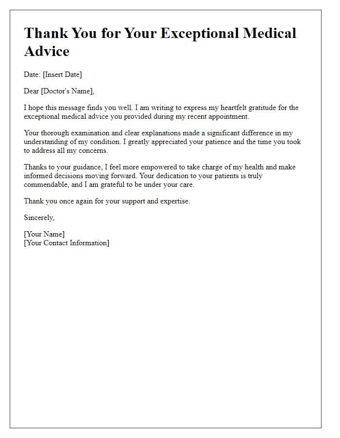 Letter template of thanks for your exceptional medical advice