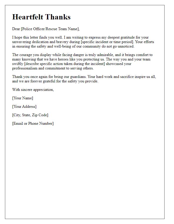 Letter template of heartfelt thanks to police officers and rescue teams.