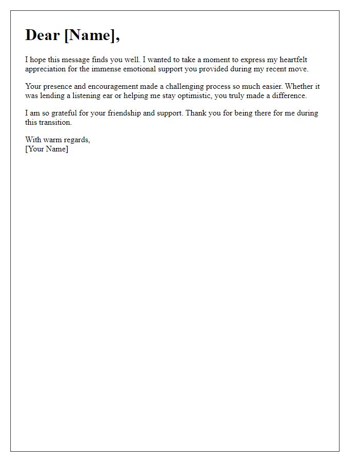 Letter template of appreciation for emotional support during the move.