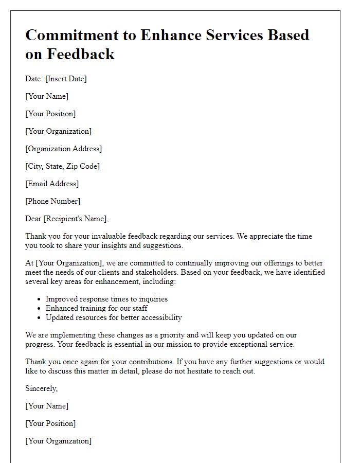 Letter template of Commitment to Enhance Services Based on Feedback