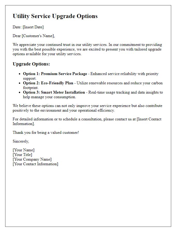 Letter template of tailored utility service upgrade options