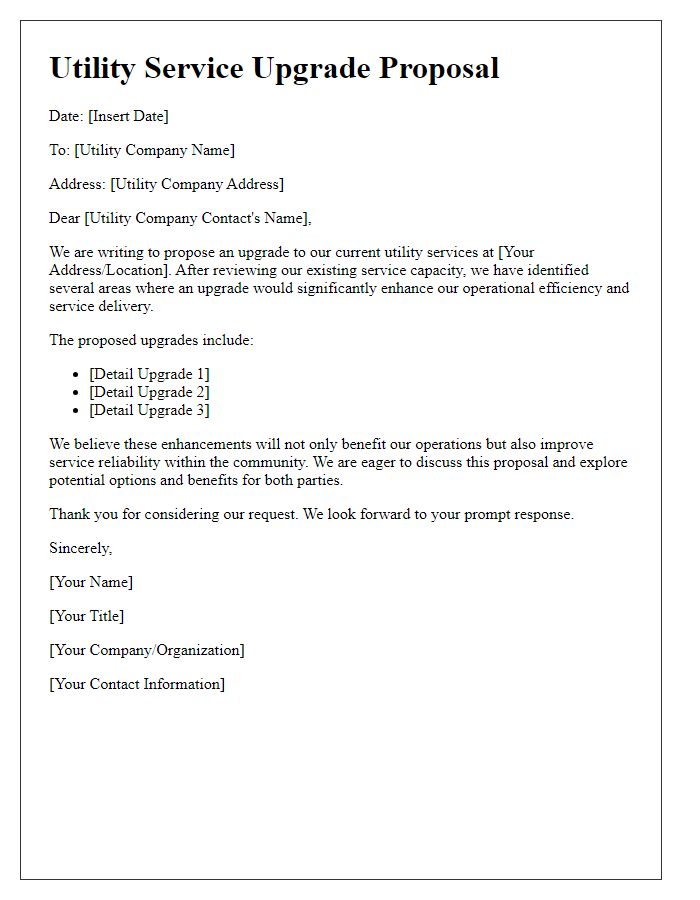 Letter template of utility service upgrade proposal