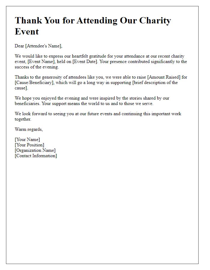 Letter template of acknowledgment for attendees of the charity event