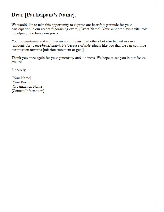 Letter template of appreciation for fundraiser participants