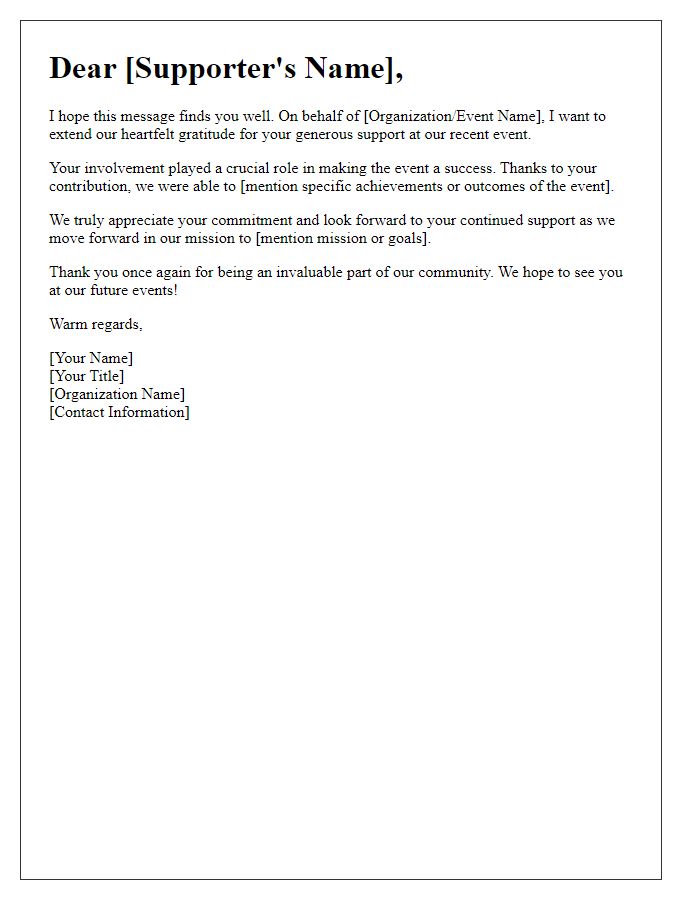 Letter template of gratitude to event supporters