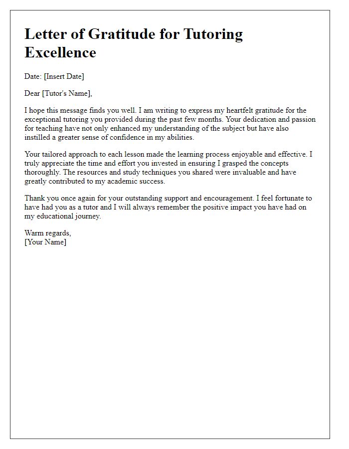 Letter template of gratitude for tutoring excellence