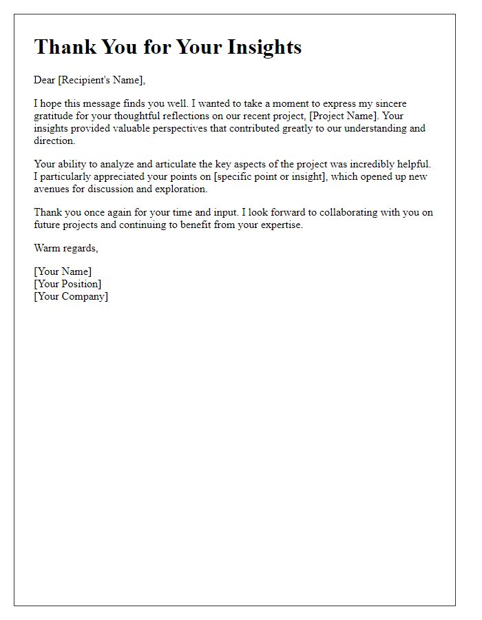 Letter template of thanks for insightful project reflections