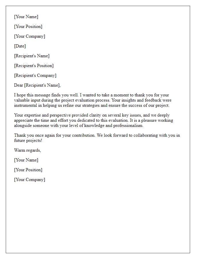 Letter template of thanks for your input on project evaluation