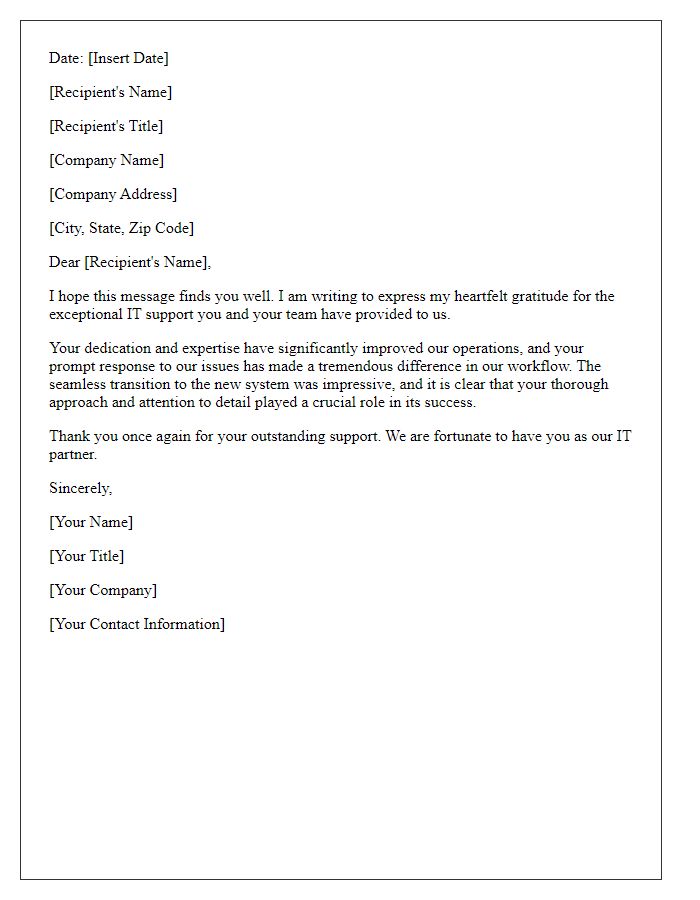 Letter template of gratitude for exceptional IT support.