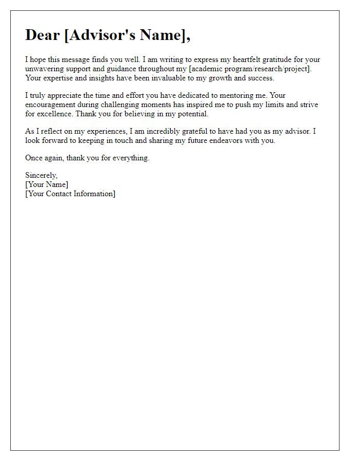 Letter template of gratitude for advisor's support.