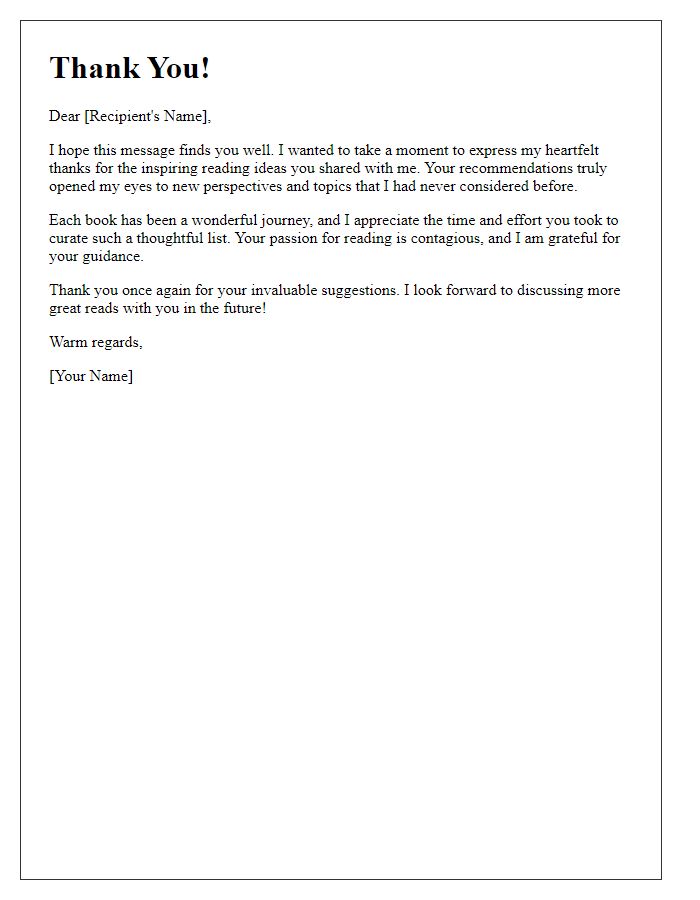 Letter template of thanks for your inspiring reading ideas.