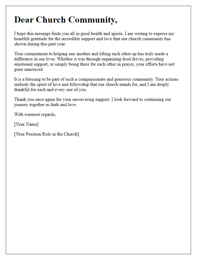 Letter template of appreciation for church community support.