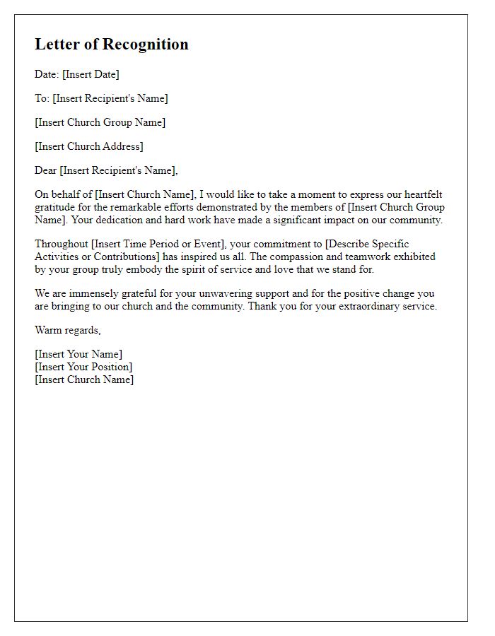 Letter template of recognition for church group efforts.