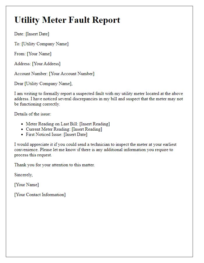 Letter template of report for faulty utility meter