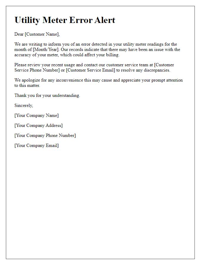 Letter template of utility meter error alert