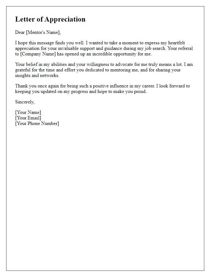 Letter template of appreciation for a job referral mentor