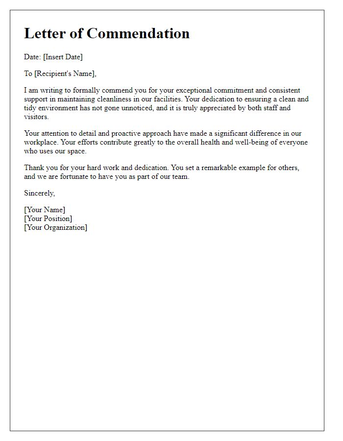 Letter template of commendation for consistent cleaning support