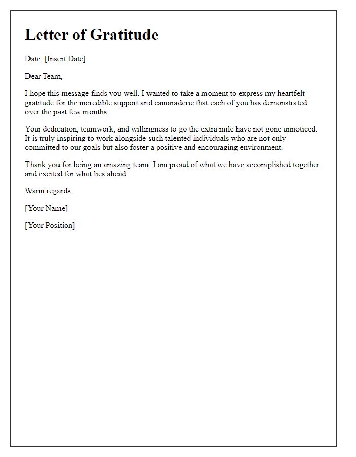 Letter template of gratitude for team backing and camaraderie.