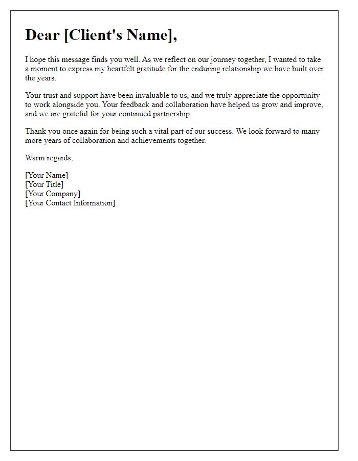 Letter template of gratitude for enduring client relationships.