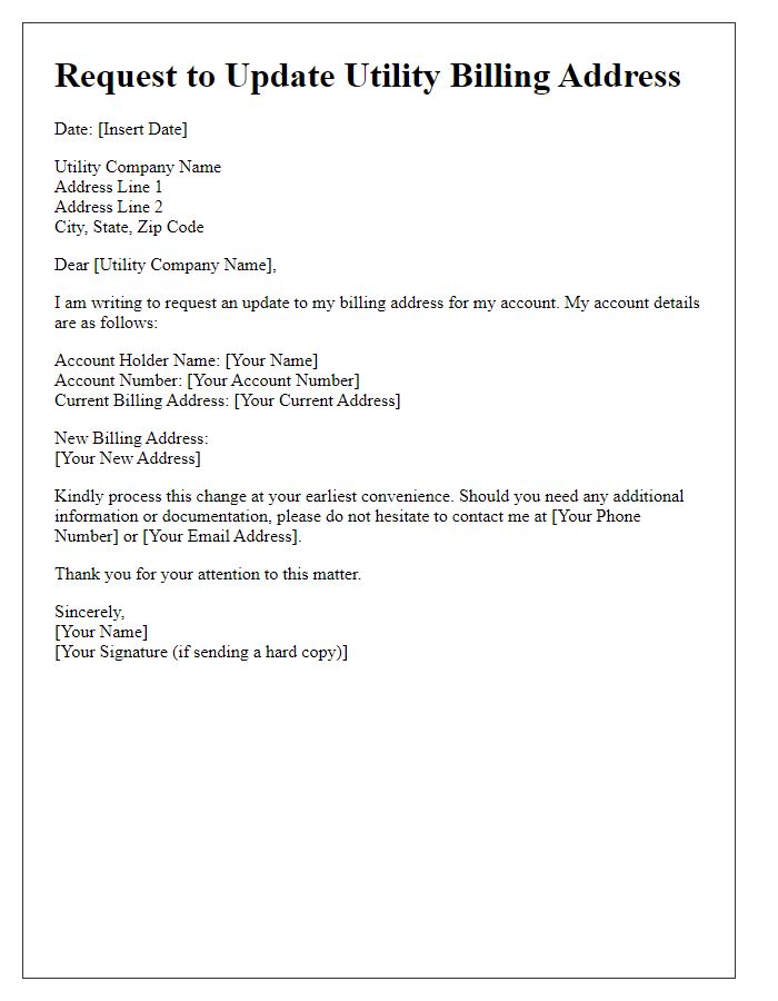 Letter template of request to update utility billing address