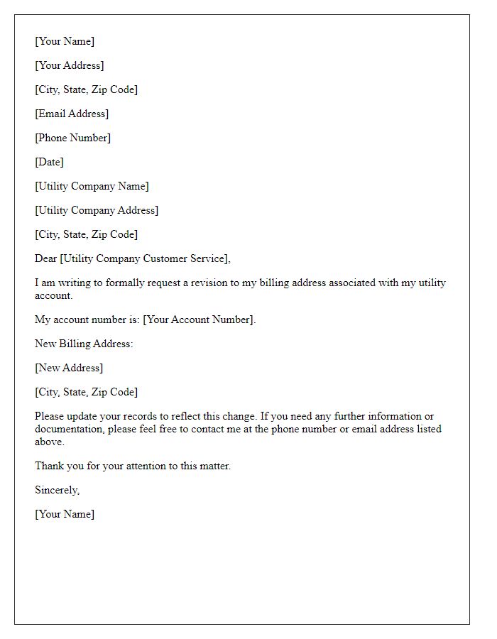 Letter template of revised billing address for utilities