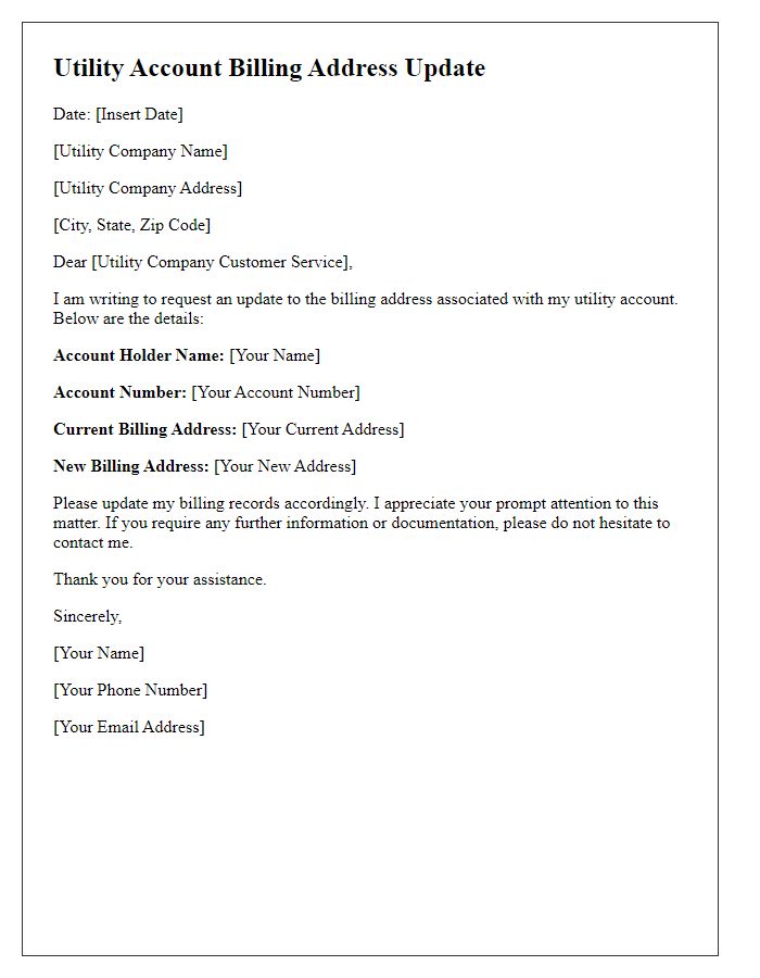 Letter template of utility account billing address update