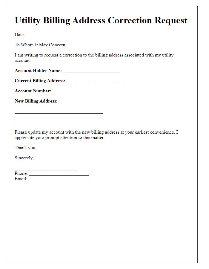 Letter template of utility billing address correction