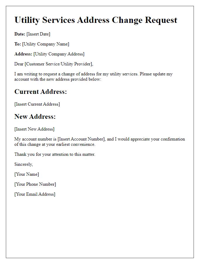 Letter template of utility services address change request