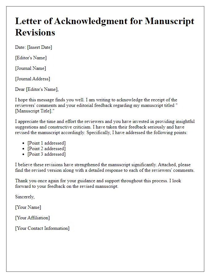 Letter template of acknowledgment to editors for their manuscript revisions