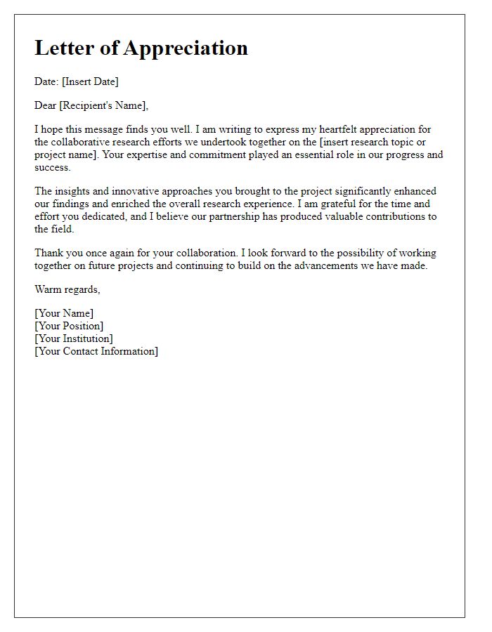 Letter template of appreciation for collaborative research efforts