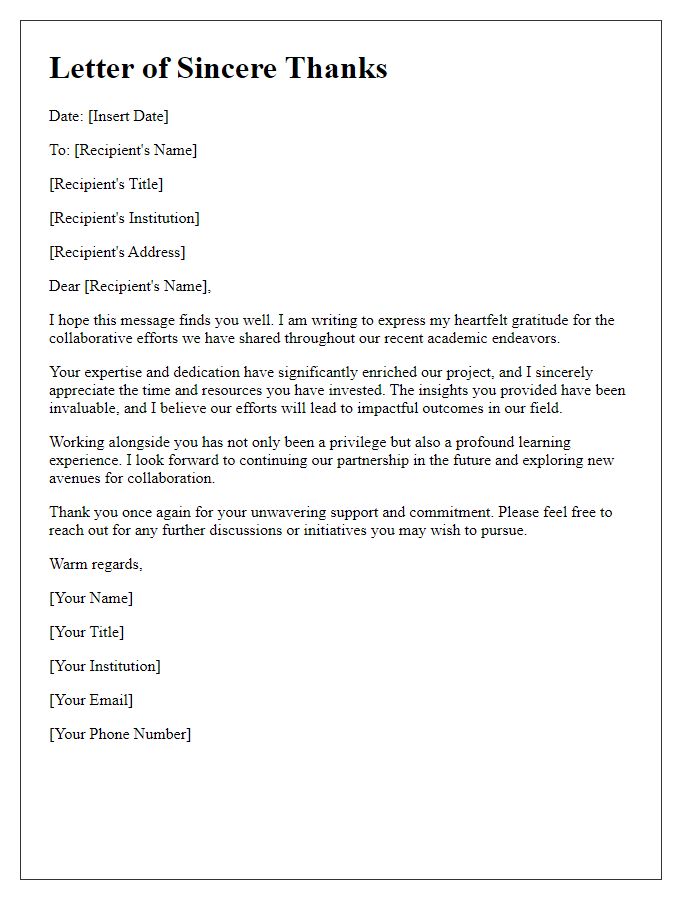 Letter template of sincere thanks for collaborative academic endeavors