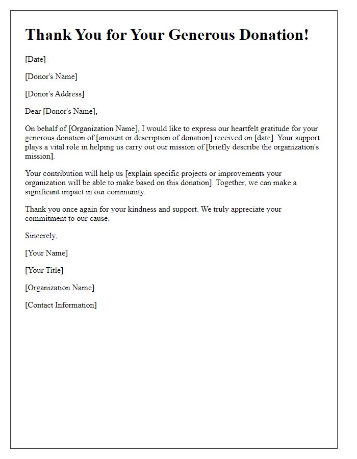 Letter template of acknowledgment for your kind donation.