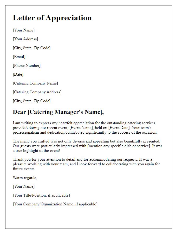 Letter template of appreciation for event catering services