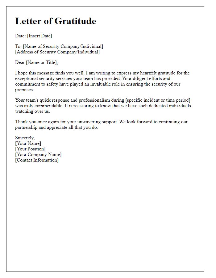 Letter template of gratitude to security services for their support