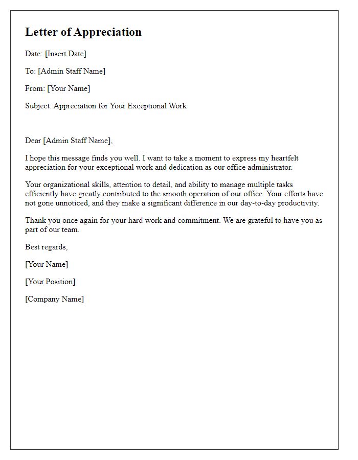 Letter template of Appreciation for Office Admin Staff