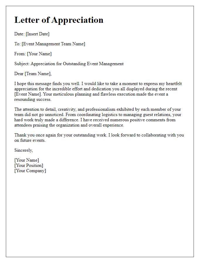 Letter template of appreciation for the event management team