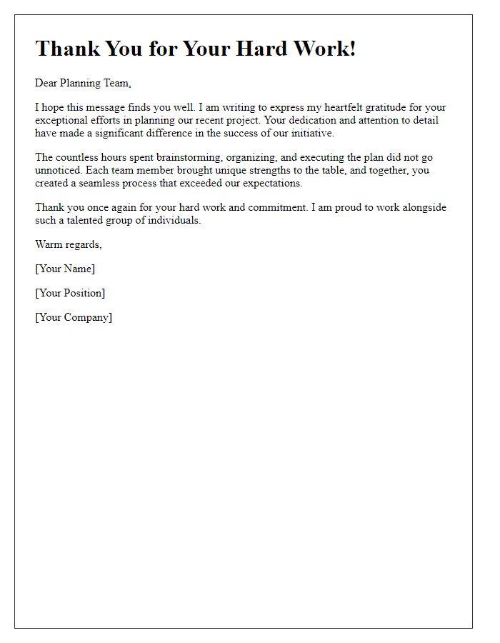 Letter template of thanks for the planning team