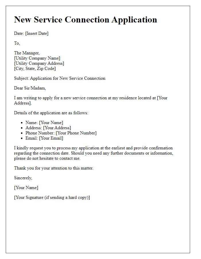 Letter template of new service connection application