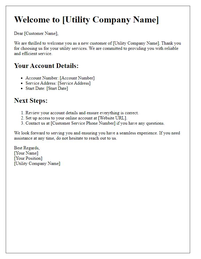 Letter template of onboarding for utility services