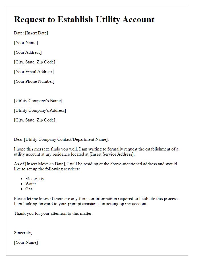 Letter template of request to establish utility account