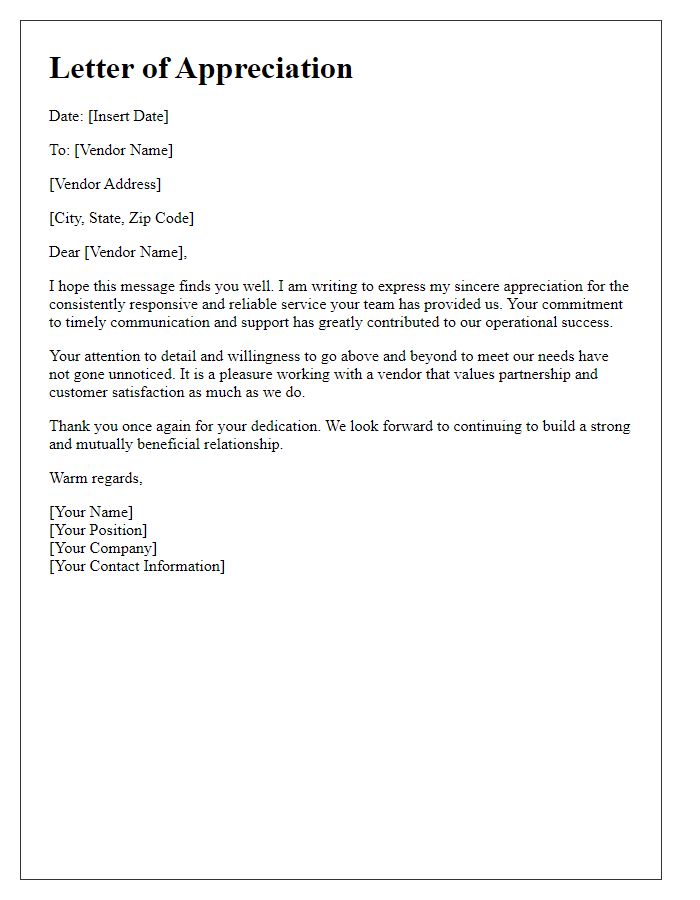 Letter template of respect for consistent vendor responsiveness
