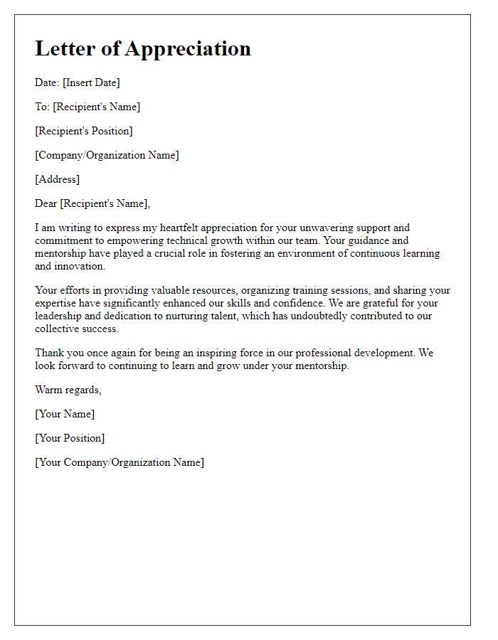 Letter template of appreciation for empowering technical growth