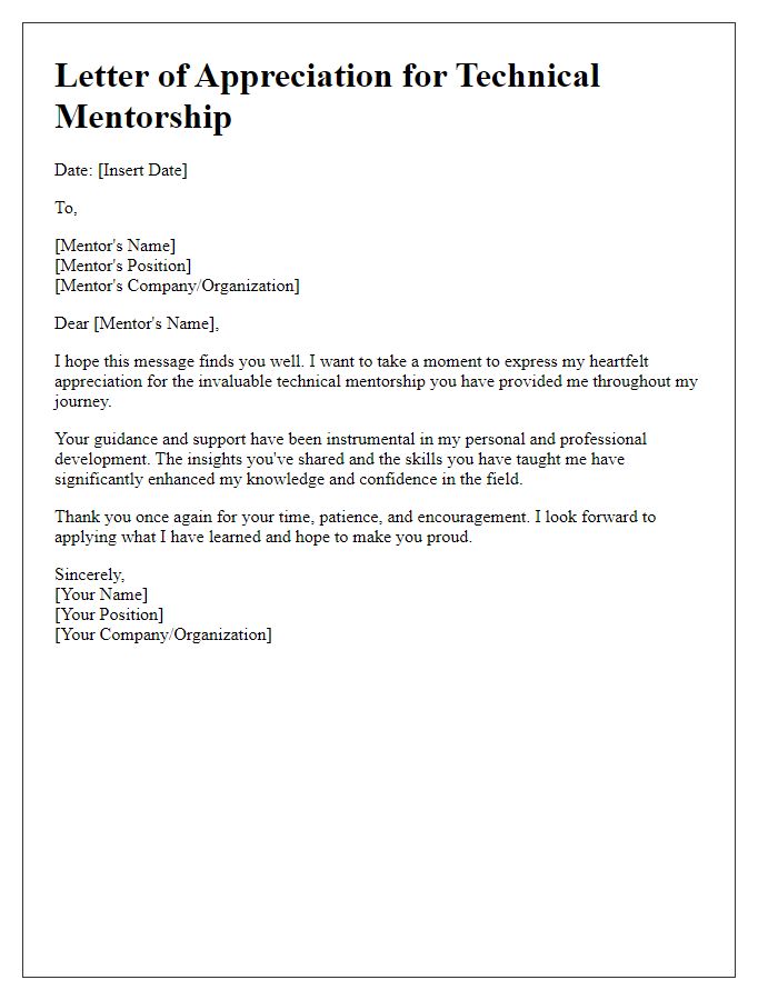 Letter template of appreciation for invaluable technical mentorship