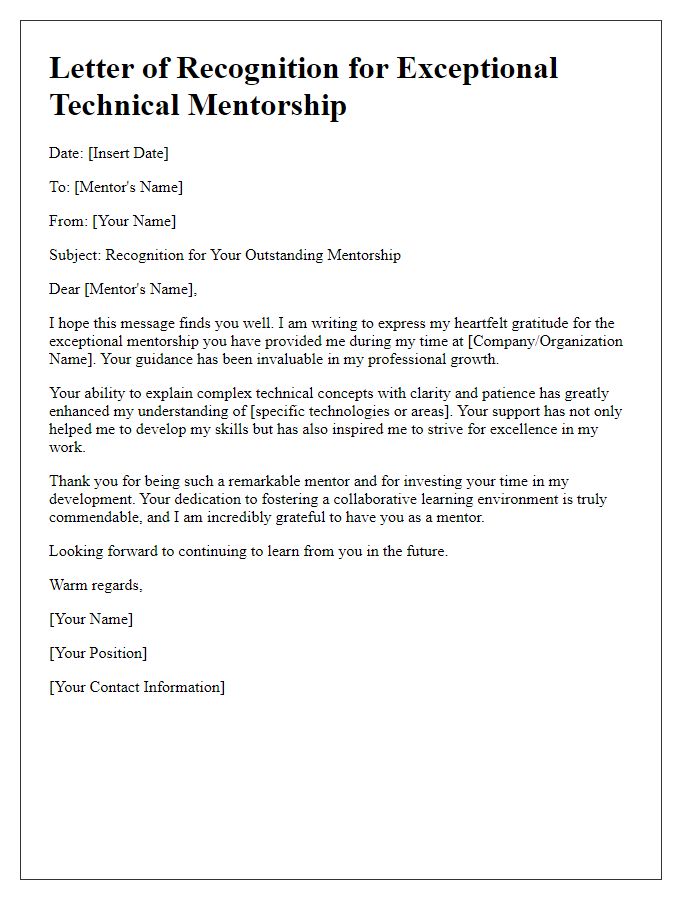 Letter template of recognition for exceptional technical mentorship