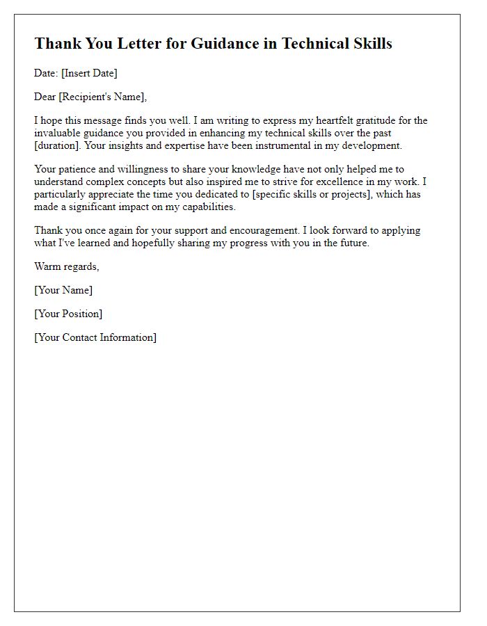 Letter template of thanks for guidance in technical skills