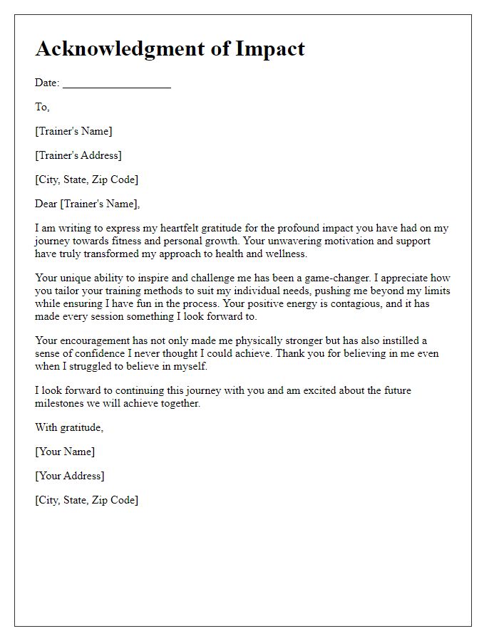 Letter template of acknowledgment for personal trainers motivational impact.