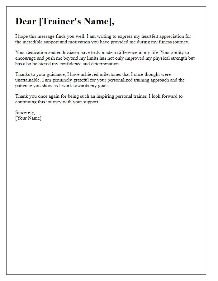 Letter template of appreciation for personal trainers motivational support.